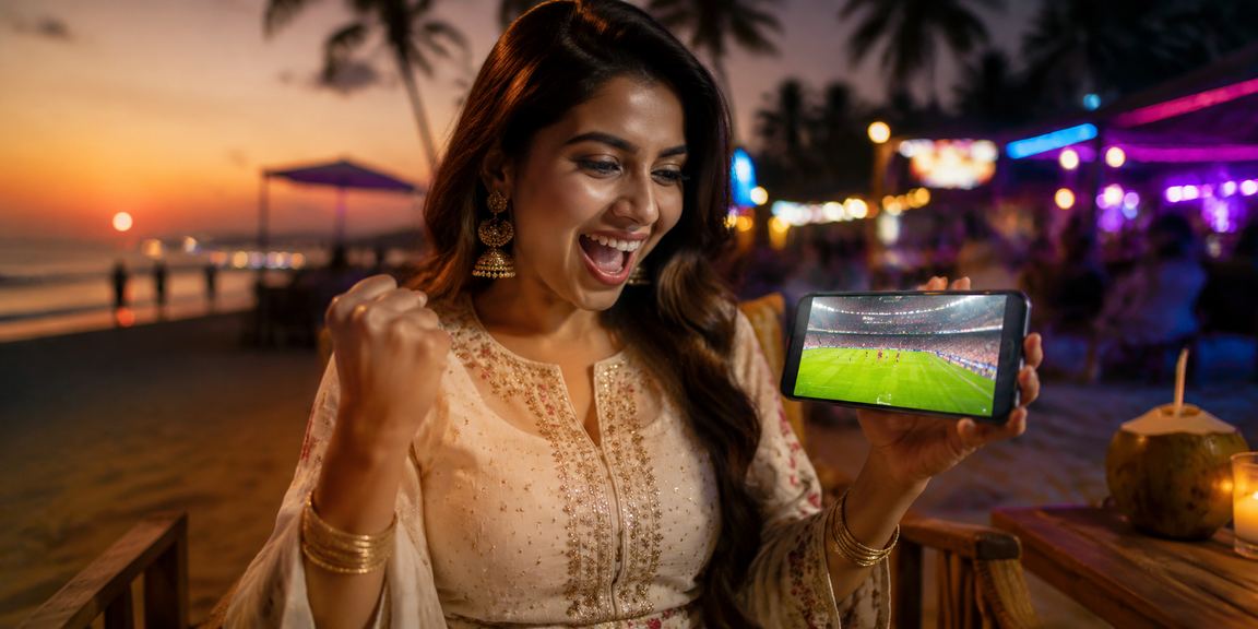 Mobile casino user enjoying gaming near Goa beach